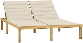 vidaXL Tumbona Doble Y Cojines Crema Madera Pino Impregnada Vidaxl