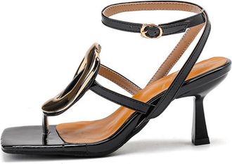 Generic Womens Square Toe PU Leather Bridal Sandals Cross Strap Wedding Dress Pumps Stiletto High Heel Evening Party Prom Shoes,Black,4.5 UK