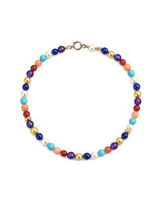 Jewelmak 14K Multi Gemstone & Pearl Bracelet