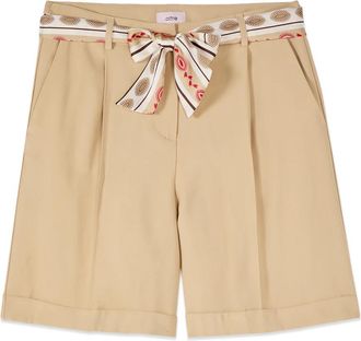 Oltre Bermuda shorts met riem met patroon - Dames - Korte Broeken - Beige - 3XL - Polyester - Korte Broeken