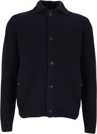 Zanone Cardigan met overhemdkraag - Heren - Vesten - Blauw - M - Wol - Truien & Vesten