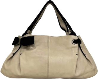Ferragamo Vara Beige Black Leather Handbag Tote Bag (Pre-Owned)
