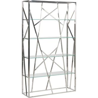 Beliani Librer&iacute;a Plateada 4 Estantes De Vidrio Templado Estructura De Acero Inoxidable 175 X 100 Cm Glam Decorativa Hoxie