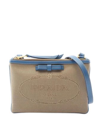 Prada Borsa a tracolla Canapa in tessuto jacquard con logo 2010-2025 - Marrone