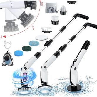 OEM 1 Cepillo De Limpieza El&eacute;ctrico, Cepillo De Limpieza El&eacute;ctrico Con 3 &Aacute;ngulos Ajustables, 8 Cabezales De Cepillo, 3 Longitudes Ajustables, 90 Min De Du