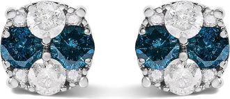 House of Brilliance Silver 2.0 Cttw Blue Diamond Composite Cluster Stud Earring at Nordstrom