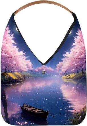 Generic Moonlight River Flowers Reusable Lightweight Grocery Bags - Foldable Into Compact Pouch, Washable & Sturdy, Multipurpose for Shopping and Travel