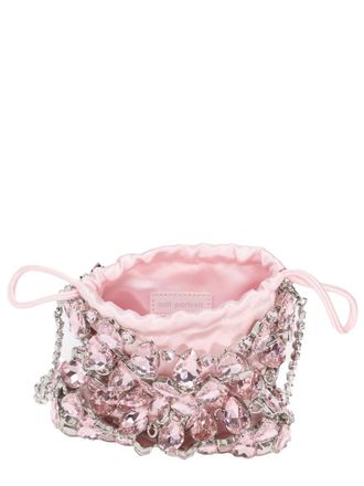 Self Portrait Crystal-Embellished Metallic Knit Mini Bag - Pink