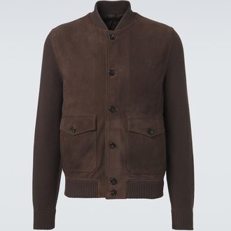 Slowear Cotton-trimmed suede bomber jacket