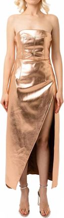 Amylynn Girelle Faux Leather Rear Zip Bandeau Maxi Dress In Rose Gold