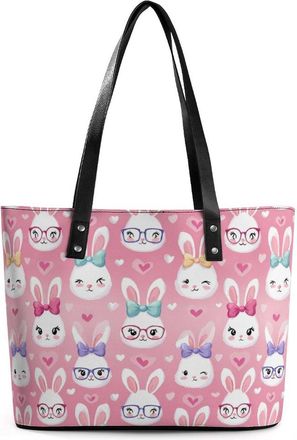 Generic Bunny Hand Drawn Rabbits Tote Bags for Women Cute Shoulder Purses Handbags