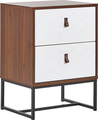 Beliani Beliani - Mesita De Noche Madera Oscura Con Patas De Metal Blanco 69 X 49 Cm Mesa De Noche Moderna Muebles De Dormitorio Tradicionales Nueva