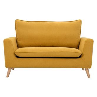 Miliboo Miliboo - Sof&aacute; N&oacute;rdico 2 Plazas De Tejido Efecto Aterciopelado Texturizado Amarillo Mostaza Y Madera Clara Jonas