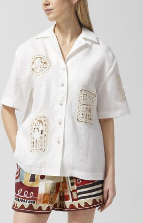 Alemais Womens Rosemary openwork embroidery pure linen shirt