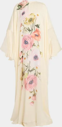 Elie Saab Floral Printed Silk Chiffon Kaftan