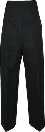 Sportmax Katoen Linnen Broek - Dames - Wijde Broeken - Zwart - 2XS - Katoen - Broeken