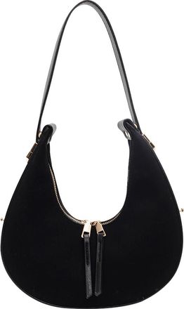 Generic Women Faux Suede Shoulder Bag Stylish Half Moon Bag Large Capacity Elegant Shoulder Purse Zip Closure Vintage Commuting Bag Adjustable Strap Outdoor T