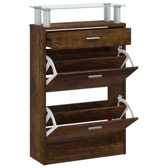 Berkfield Home Shoe Cabinet Smoked Oak 63x24x104 cm Engineered Wood in Brown | Size: 63 x 24 x 104 cm