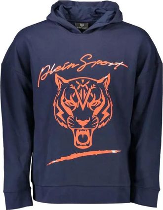 Plein Sport Blauwe Katoenen Sweater met Capuchon en Logo - Heren - Sportshirts - Blauw - XL - Katoen - Fitness