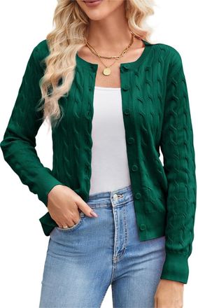 Grace Karin Womens Lightweight Cardigan Button Down Knitwear Sweater Tops Long Sleeve Cable Knit Shrugs Forest Green L