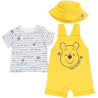 Disney Winnie the Pooh Shortall and T-Shirt Set with Hat in Pooh Yellow at Nordstrom, Size 18M