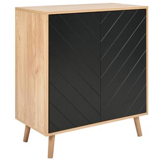 Beliani Beliani - Aparador Negro Madera Clara 76 X 40 Cm Mdf 2 Puertas Estantes Dormitorio Bristow