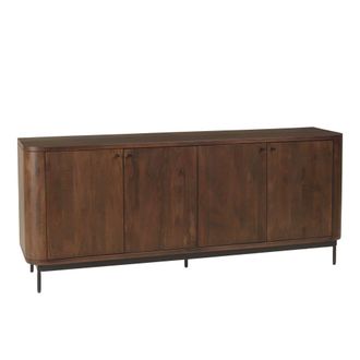 Macabane Aparador de dise&ntilde;o en madera oscura y metal negro, con 4 puertas