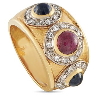 Luxury Bazaar 14K Yellow Gold 0.32ct Diamond, Ruby, and Sapphire Ring MF01-070826
