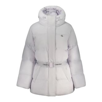 Calvin Klein Jassen, Dames, Paars, XL, Leer, Hooded jack met lange mouwen