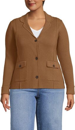 Lands End Drifter Ribbed Collared Blazer Sweater in Canyon Camel at Nordstrom, Size 3X
