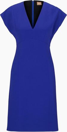 HUGO BOSS Womens Debrany V-Neck Knee Length A-Line Dress - Navy - Size: 16