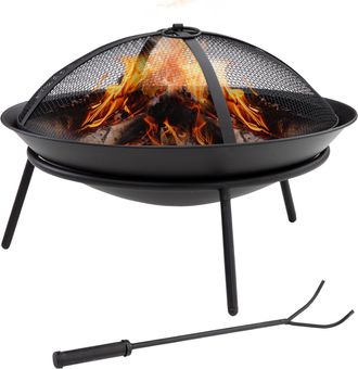 OUTSUNNY Brasero Exterior Para Jard&iacute;n Pozo De Fuego De Metal Con Protector De Chispas Y Atizador Para Hogueras Terraza Camping Al Aire Libre &Oslash;47x33 Cm