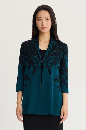 Ming Wang Floral Cascade Flat Knit Jacket in Deep Teal at Nordstrom, Size X-Large