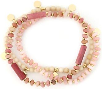 Panacea Set of 3 Stone Beaded Stretch Bracelets in Pink at Nordstrom