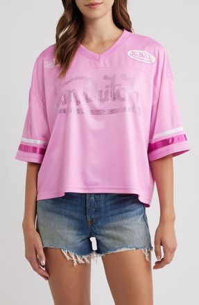 Von Dutch Cropped Football Jersey in Begonia Pink at Nordstrom, Size X-Large