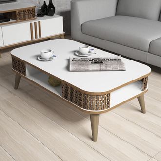 Dmora Mesa De Centro Medicina, Con Patas, Un Compartimento, Rectangular, 105x60x35h Cm Blanco
