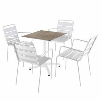 Oviala Mesa reclinable de mol beige de 70x70 cm con 4 sillas de metal blanco