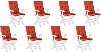 Beliani Conjunto De 8 Cojines Para Asiento Y Respaldo De Sillas De Exterior Con Lazos Rojo Maui