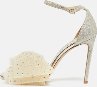 Jimmy Choo London Gold Glitter And Mesh Aveline Ankle Strap Sandals