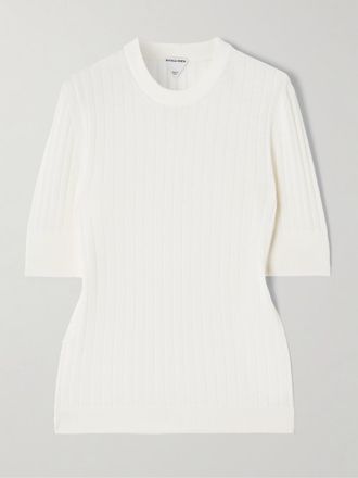 Bottega Veneta T-shirt In Lana A Coste - Bianco sporco