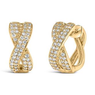 House of Brilliance 14K Yellow Gold 1/3 Cttw Diamond Criss Cross Huggie Hoop Earrings at Nordstrom