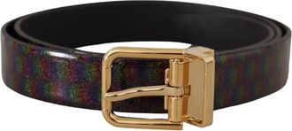 Dolce & Gabbana Rainbow Glitter Lakleren Riem - Heren - Riemen - Zwart - 90 CM - Leer - Accessoires