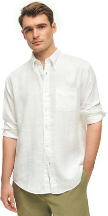 Brooks Brothers Mens Irish Linen Long Sleeve Sport Shirt, White, XXL