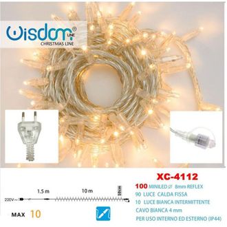 Trade Shop Trade Shop - Catena Luminosa 100 Luci Led Lucciole Caldo Fisso + Bianco Intermittente Xc-4112