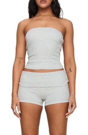 Princess Polly Baseline Strapless Rib Stretch Cotton Top in Grey Marle at Nordstrom, Size 12