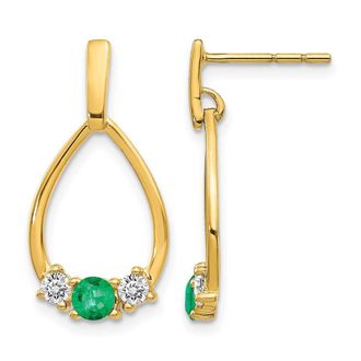Diamond2Deal 10k Yellow Gold 1/3 Ct Lab Grown Diamond and Created Emerald Dangle Stud Earrings