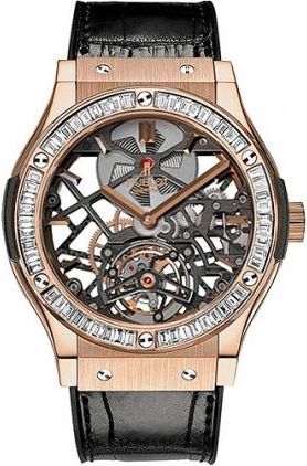 Hublot Classic Fusion Tourbillon 18K King Gold Baguette Diamond Mens Watch 505.OX.0180.LR.1904