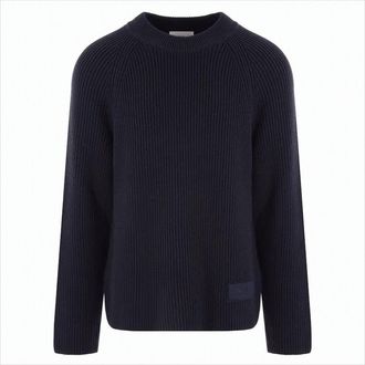 Ami Ribbed Knit Crewneck Sweater With Tonal Branding Detail