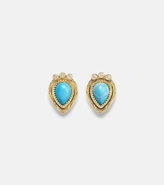 Ileana Makri Tiara 18kt gold drop earrings with diamonds and turquoise
