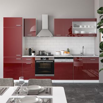 Vicco Mueble De Cocina R-line, Burdeos Brillo Intenso/blanco, 300 Cm Sin Encimera